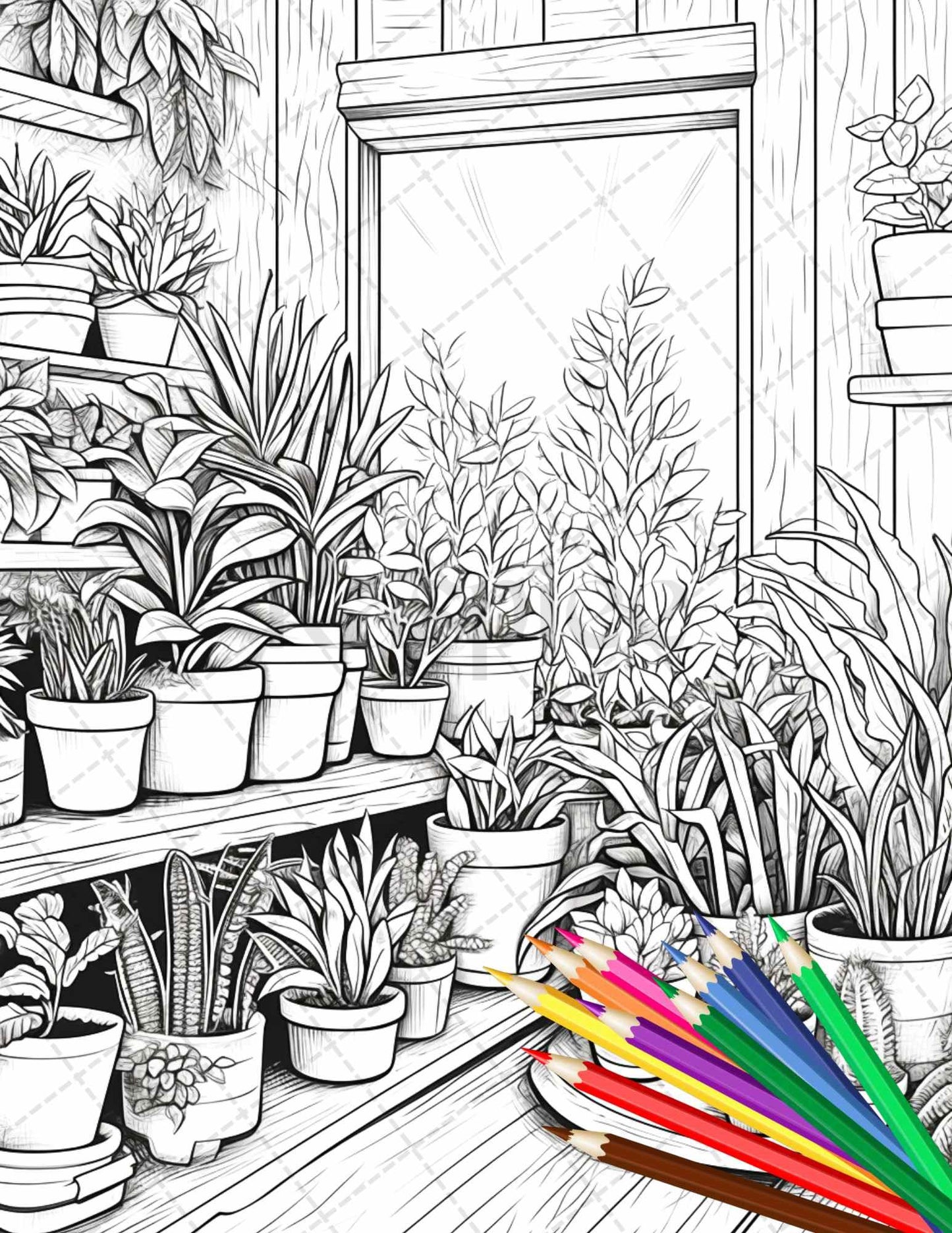 38 Indoor Houseplants Coloring Pages Printable for Adults, Grayscale Coloring Page, PDF File Instant Download