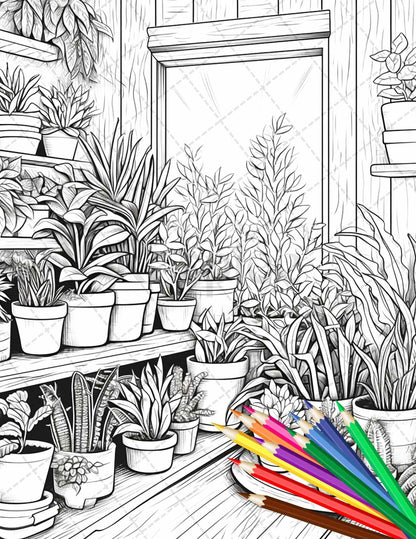 38 Indoor Houseplants Coloring Pages Printable for Adults, Grayscale Coloring Page, PDF File Instant Download