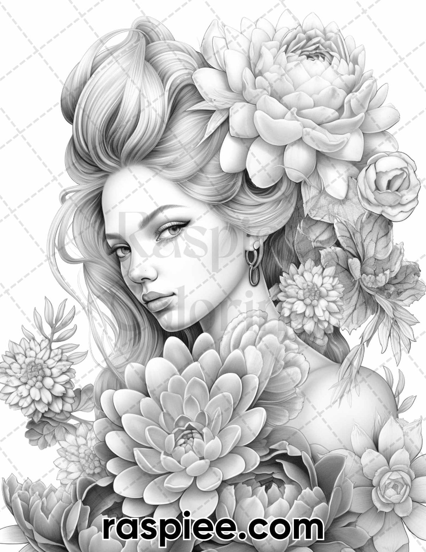 75 Flower Beauties Grayscale Adult Coloring Pages, Printable PDF Instant Download