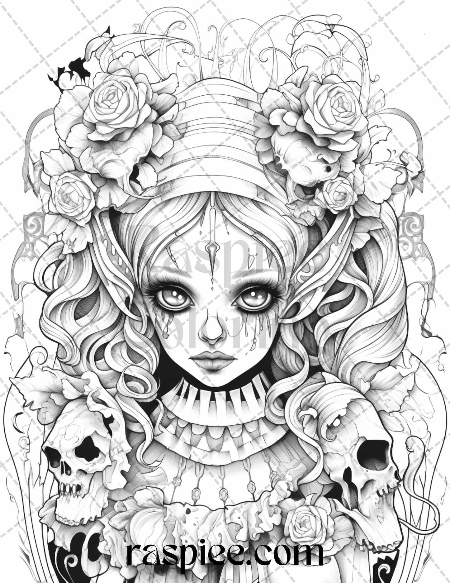 50 Spooky Miss Nightmare Grayscale Coloring Pages Printable for Adults, PDF File Instant Download