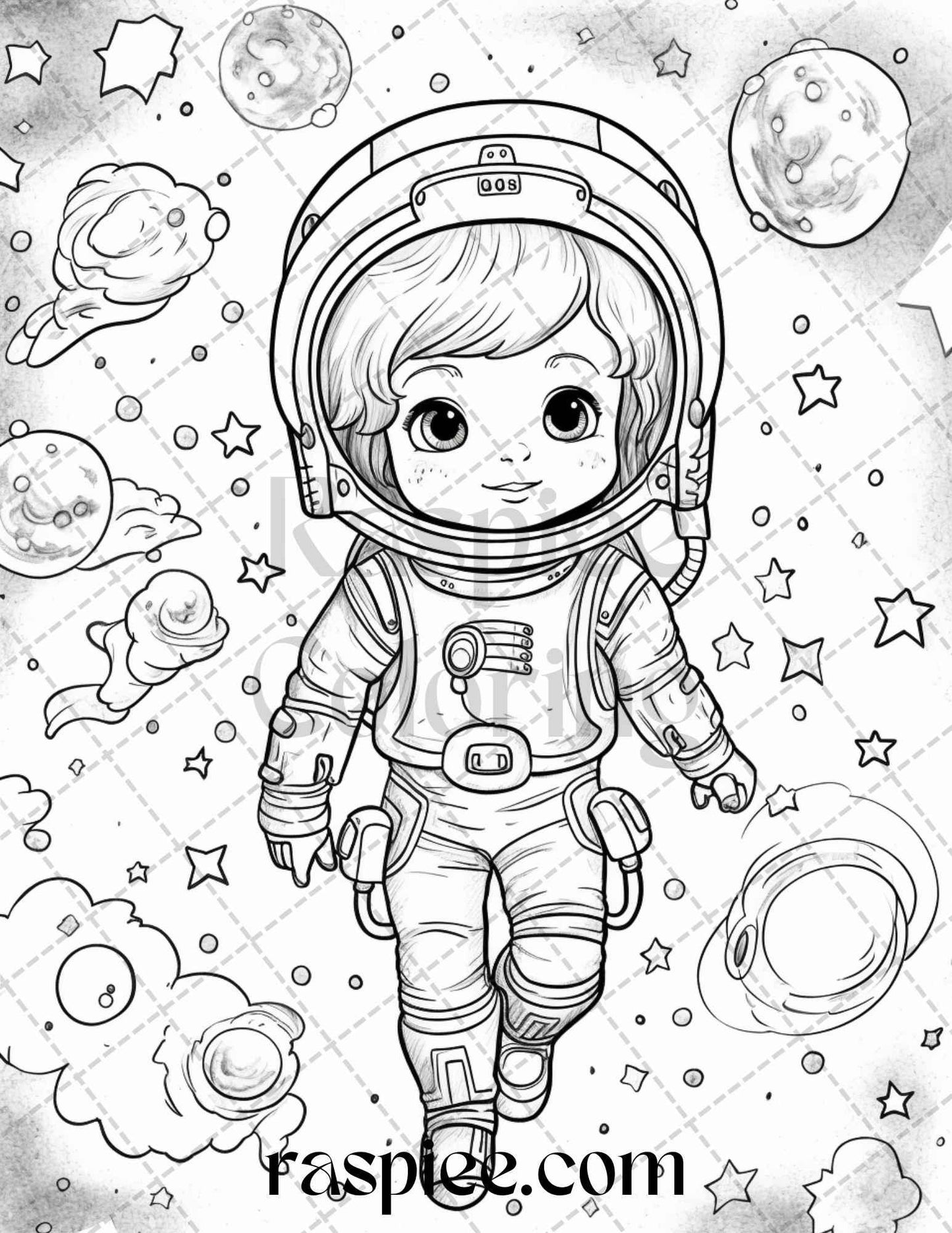 50 Cute Astronaut Adventures Coloring Pages Printable for Kids, PDF File Instant Download