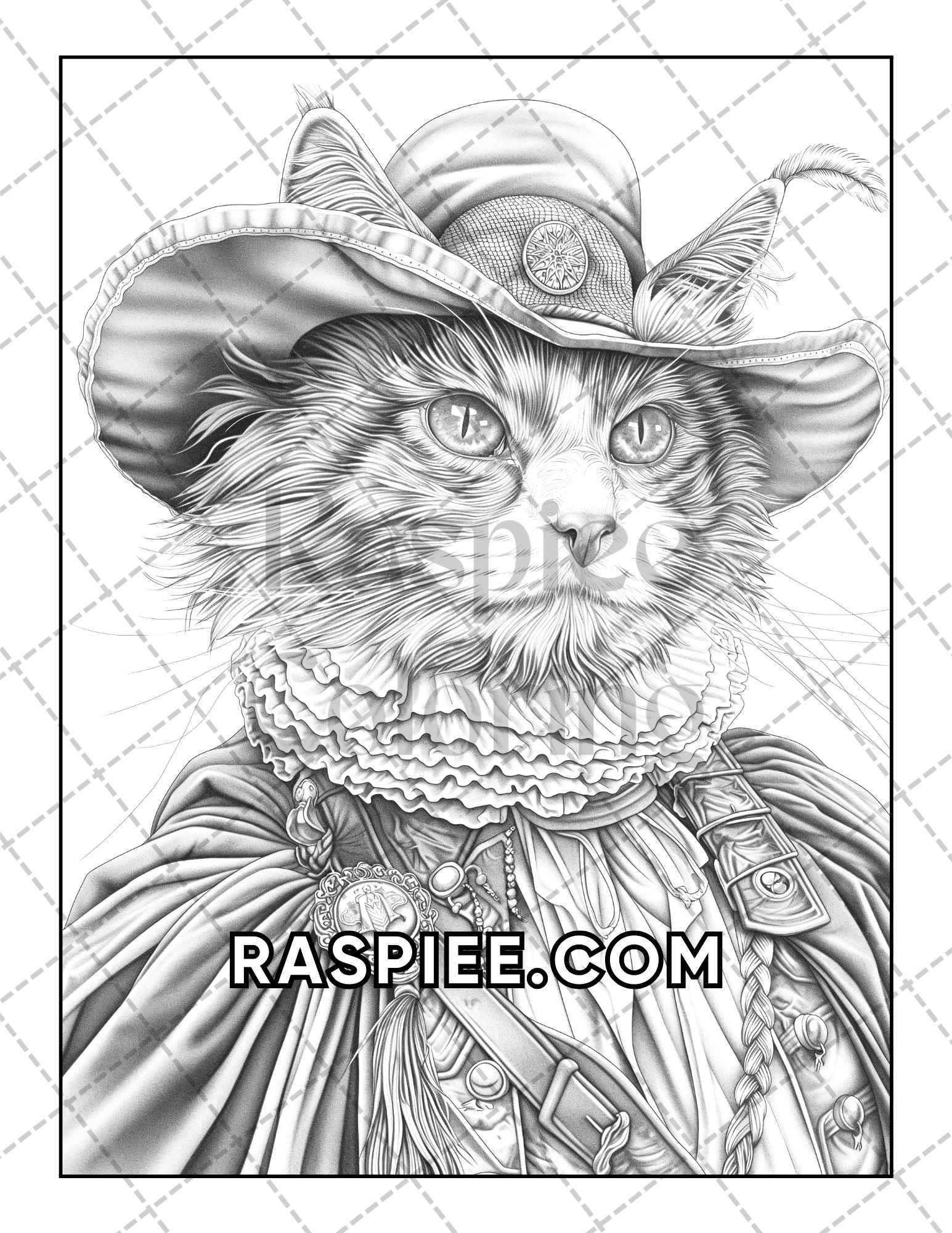 60 Cats Dressed Up Adult Coloring Pages Printable PDF Instant Download