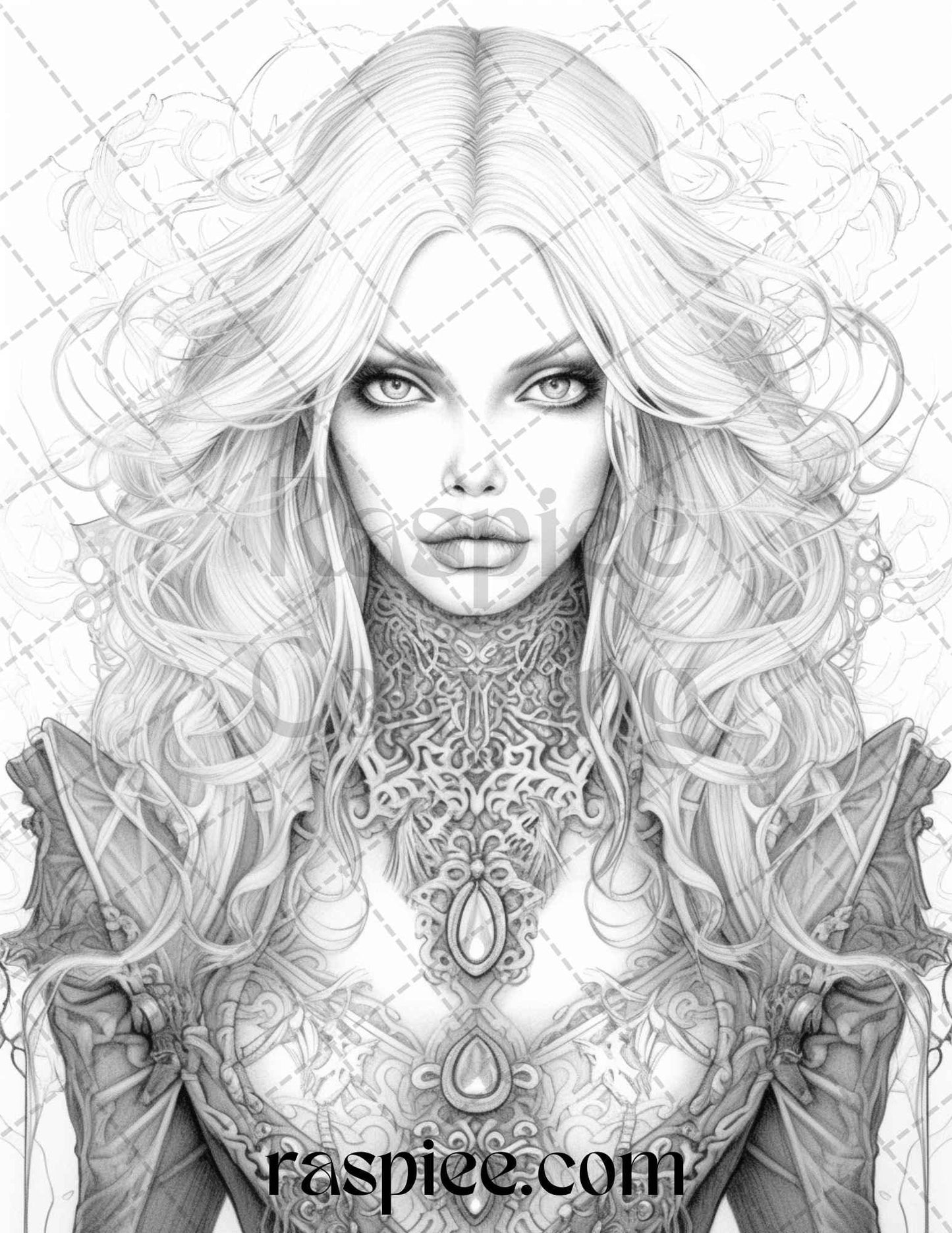 Bewitching Vampires Grayscale Coloring Pages Printable for Adults, PDF File Instant Download