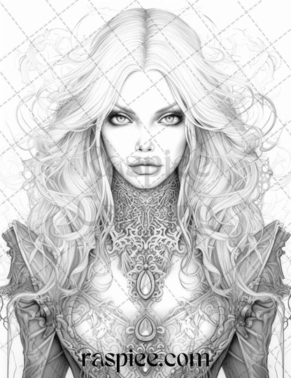 Bewitching Vampires Grayscale Coloring Pages Printable for Adults, PDF File Instant Download