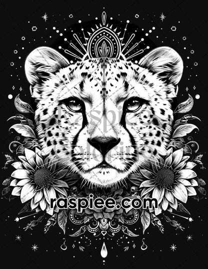 87 Spirit Animals Grayscale Adult Coloring Pages Printable PDF Instant Download