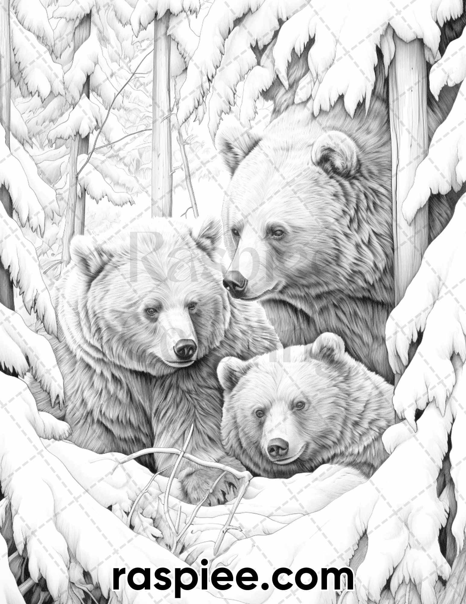 55 Winter Wildlife Grayscale Coloring Pages for Adults, Printable PDF Instant Download
