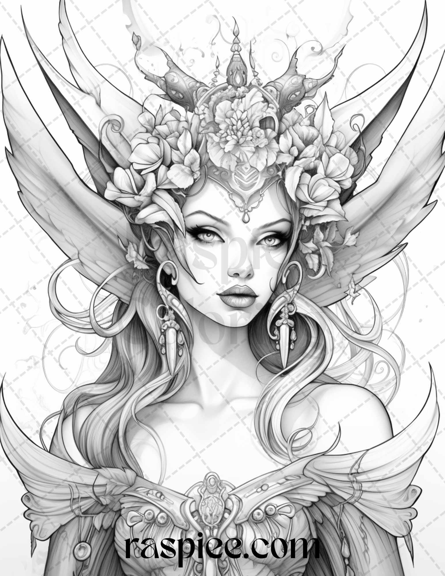 40 Dark Evil Fairy Grayscale Coloring Pages Printable for Adults, PDF File Instant Download