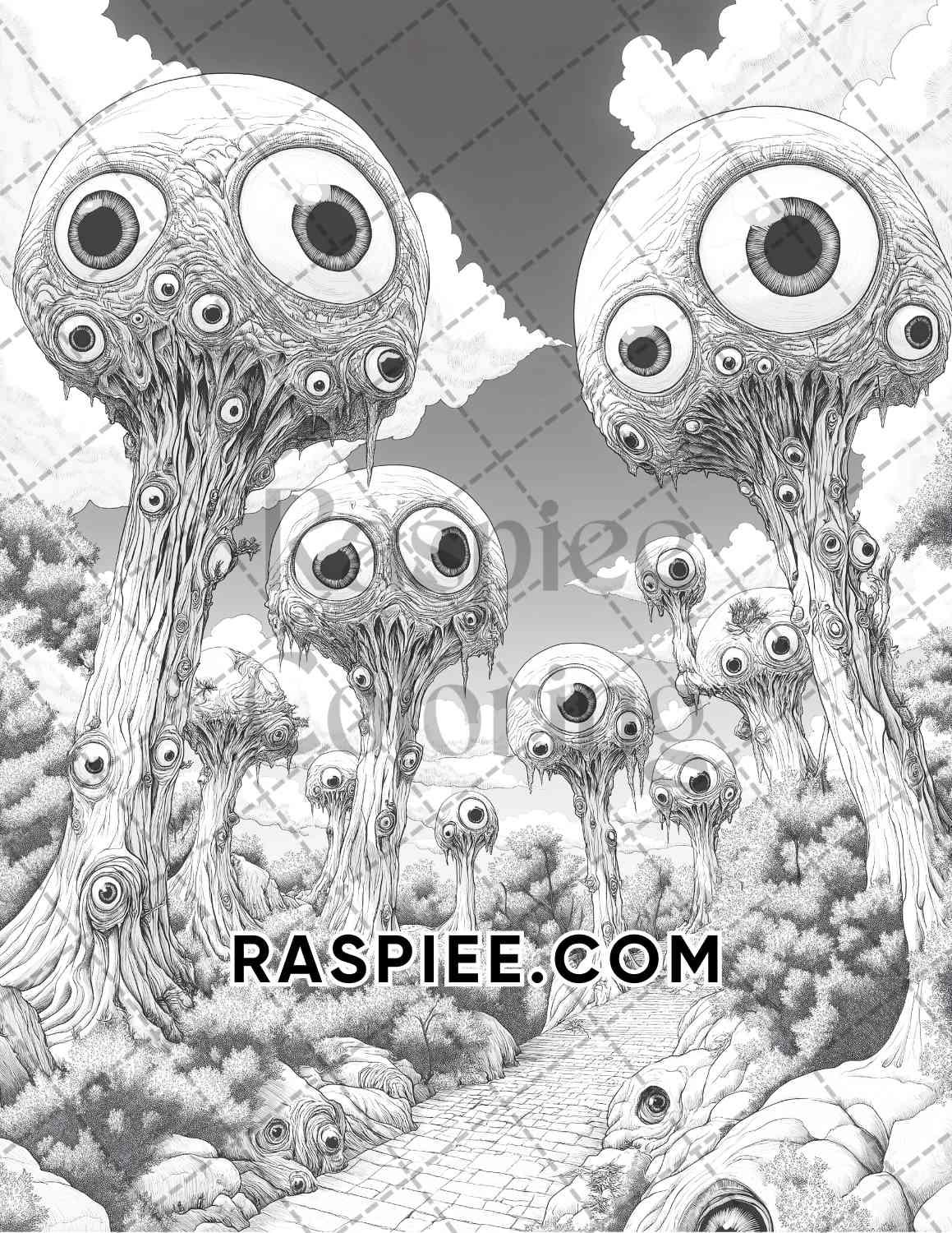 Halloween Surreal Adult Coloring Pages Printable PDF Instant Download