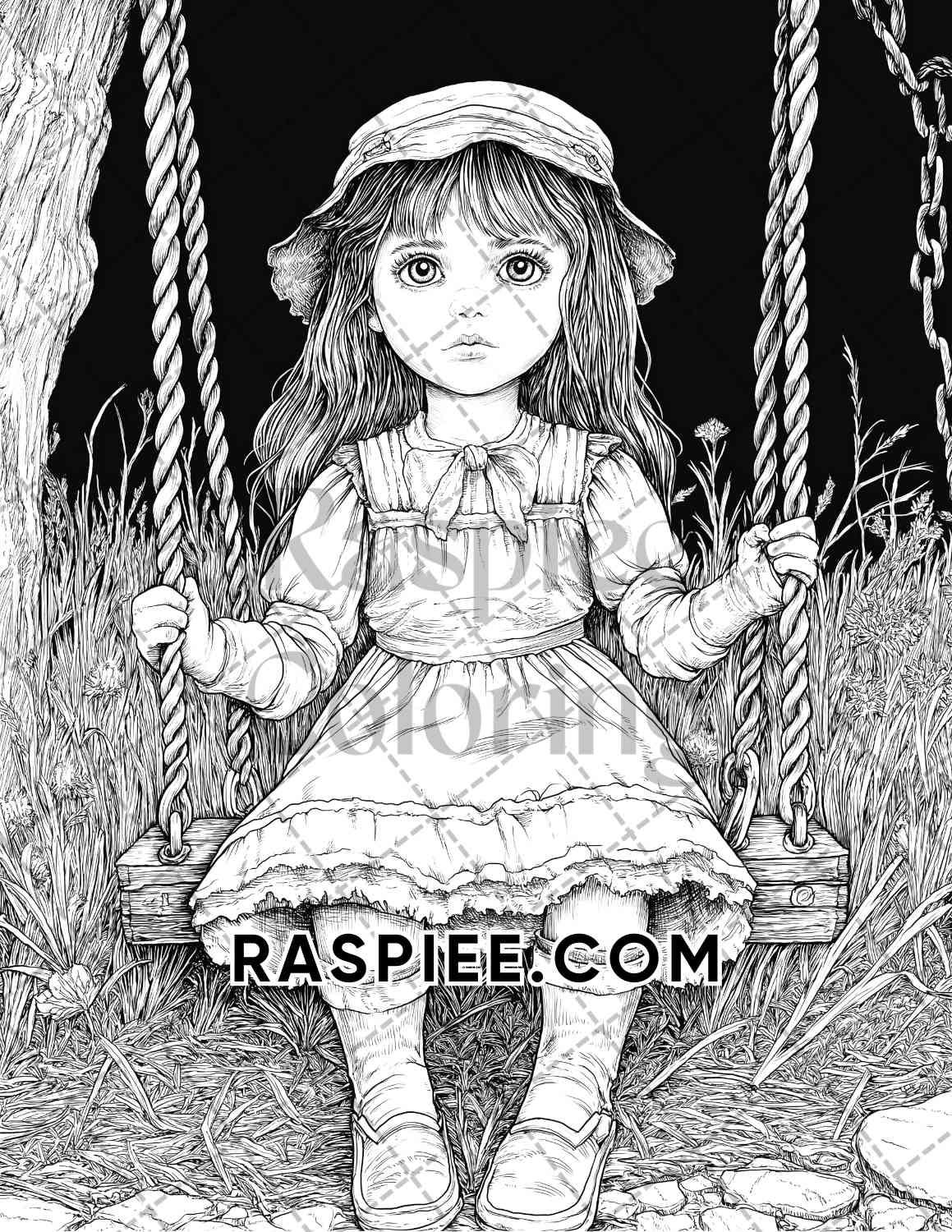 Haunted Dolls Halloween Horror Adult Coloring Pages Printable PDF Instant Download