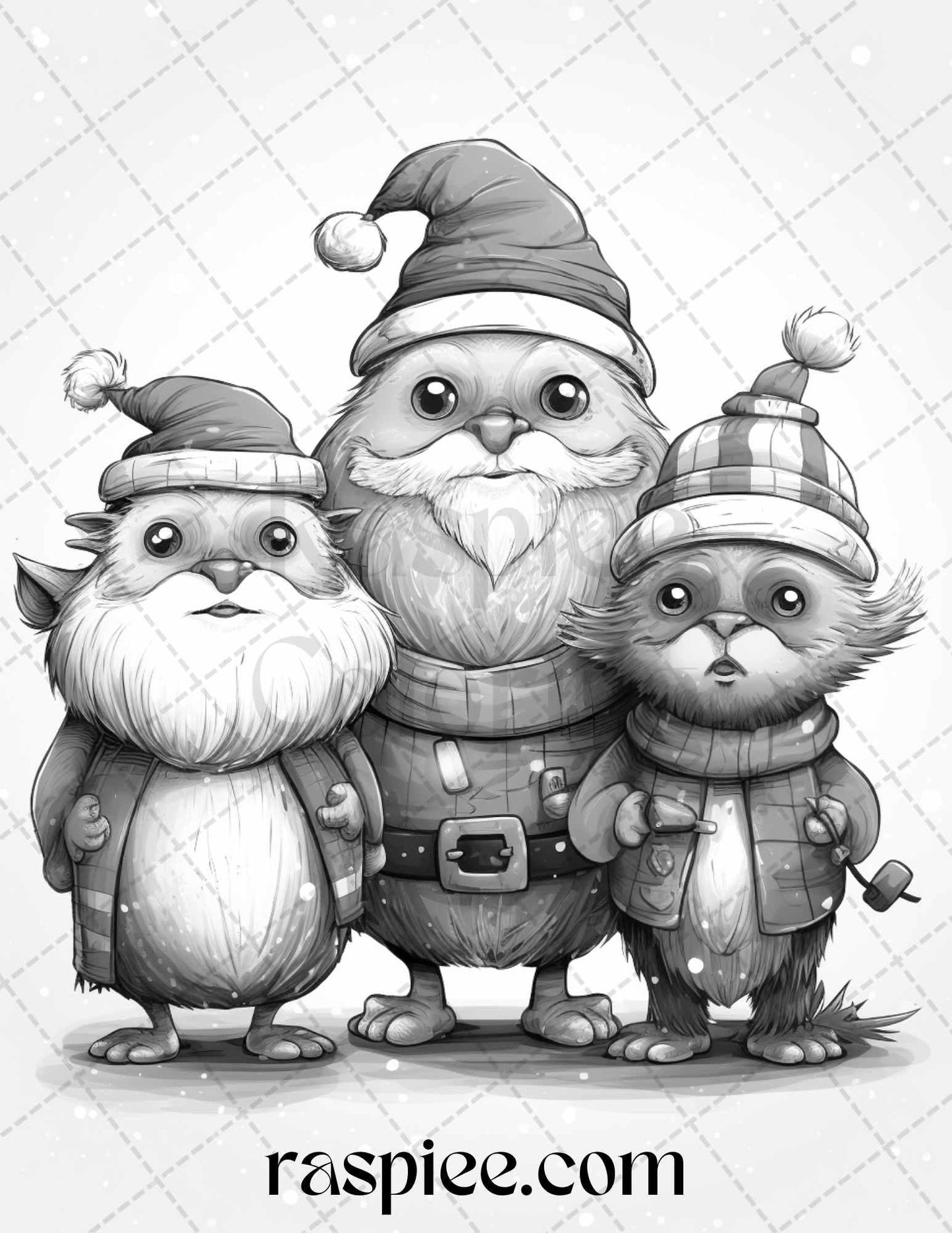 70 Christmas Critters Grayscale Coloring Pages Printable for Adults and Kids, PDF File Instant Download