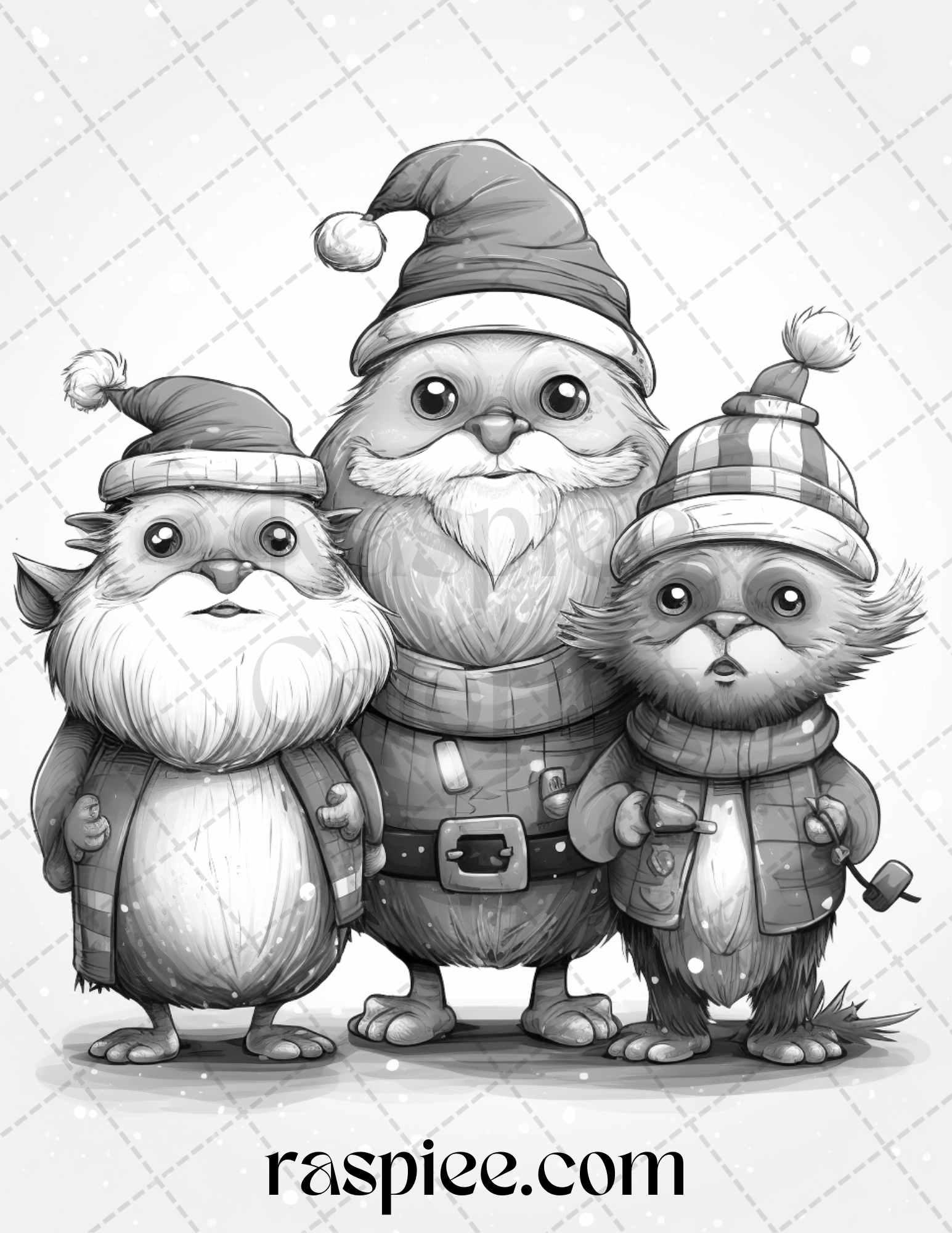 70 Christmas Critters Grayscale Coloring Pages Printable for Adults and Kids, PDF File Instant Download