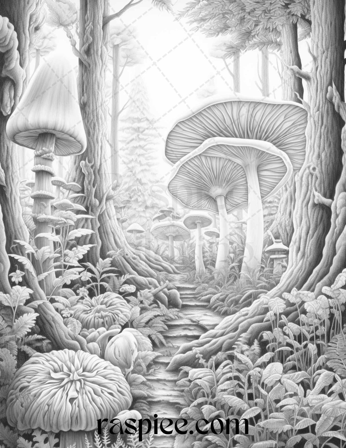 Mystical World Grayscale Coloring Pages Printable for Adults, Enchanting Fantasy Designs, PDF File Instant Download