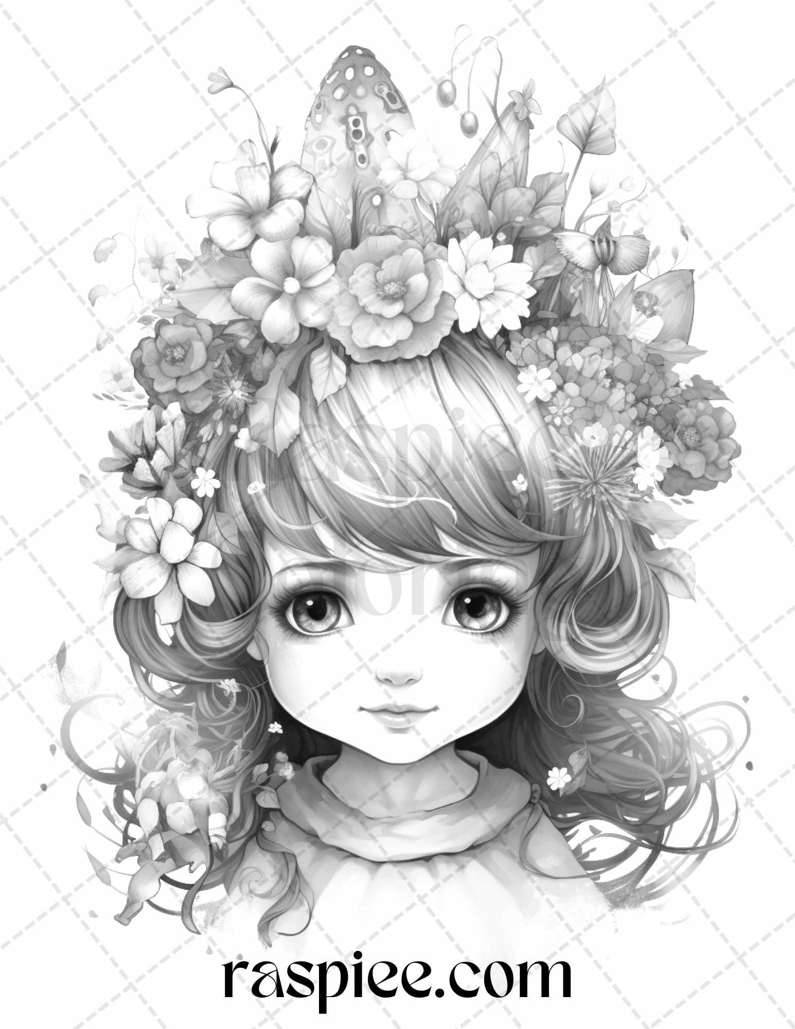 50 Flower Gnomes Grayscale Coloring Pages Printable for Adults Kids, PDF File Instant Download