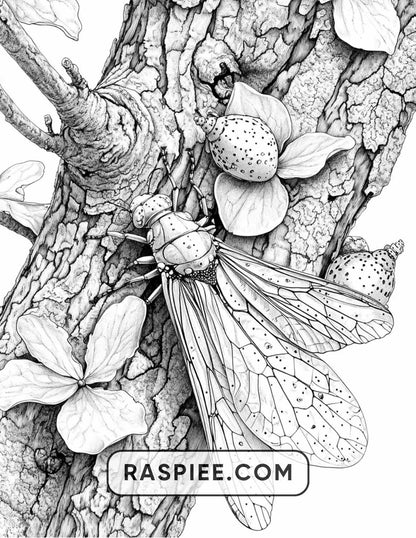 Insects and Flowers Adult Coloring Pages