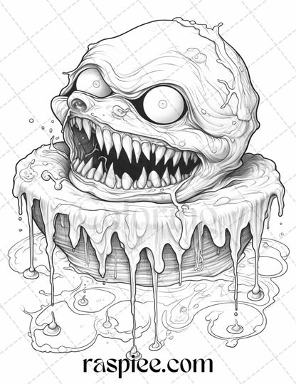68 Halloween Spooky Desserts Grayscale Coloring Pages Printable for Adults, PDF File Instant Download