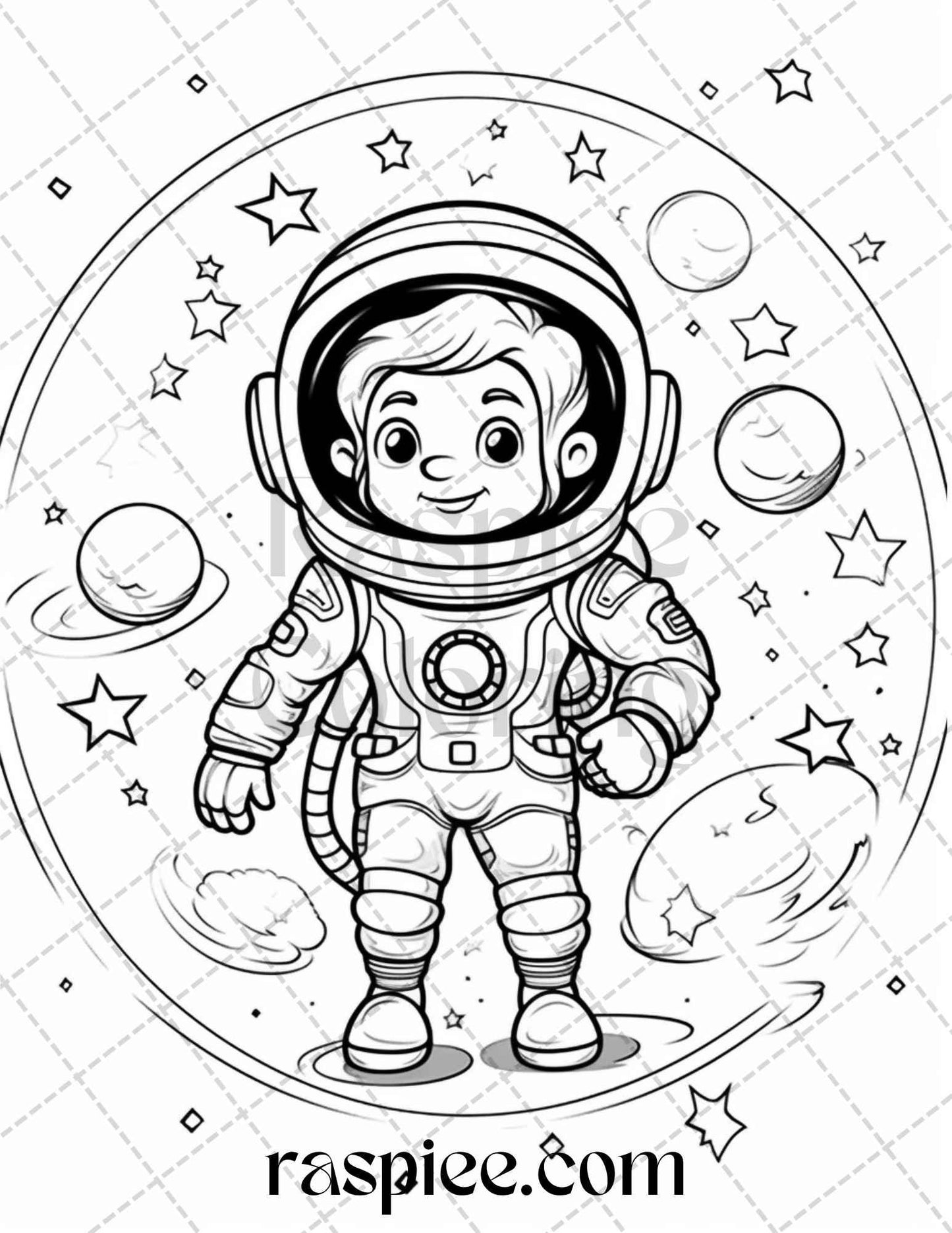 50 Cute Astronaut Adventures Coloring Pages Printable for Kids, PDF File Instant Download