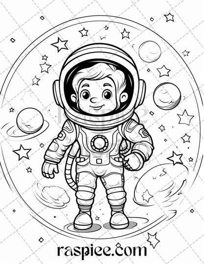 50 Cute Astronaut Adventures Coloring Pages Printable for Kids, PDF File Instant Download