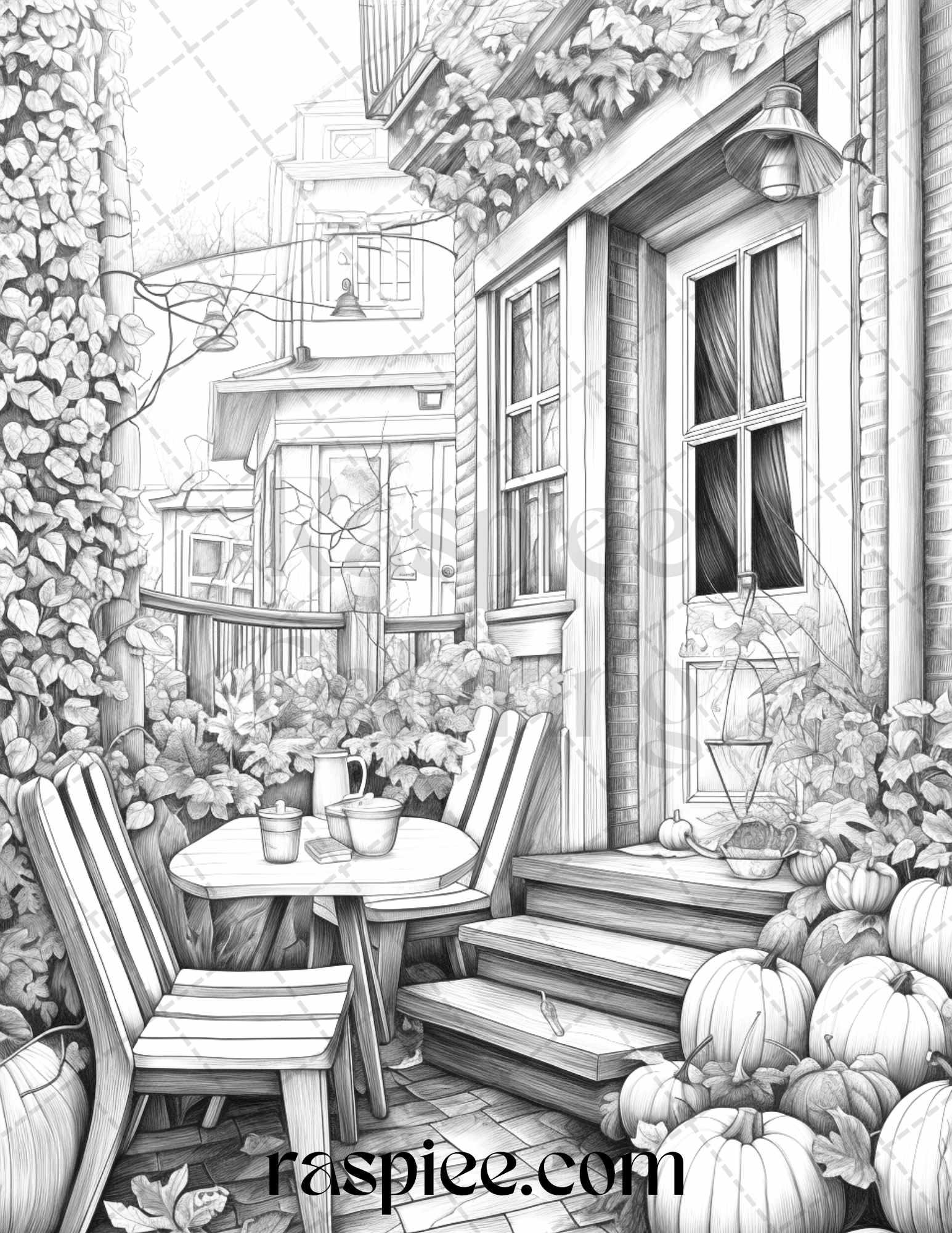 Autumn Vibes Grayscale Coloring Pages Printable for Adults, PDF File Instant Download