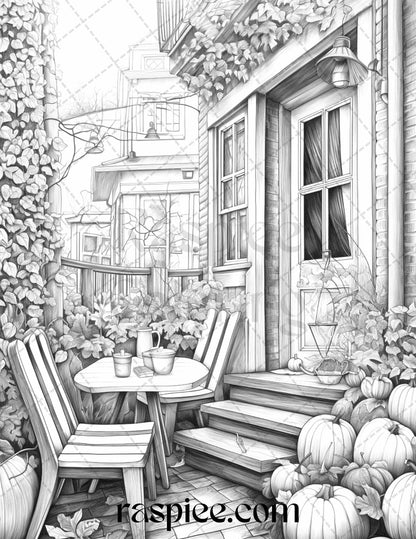 Autumn Vibes Grayscale Coloring Pages Printable for Adults, PDF File Instant Download
