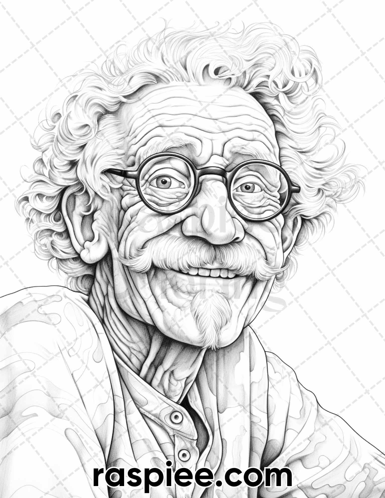50 Funny Grandpa Grayscale Coloring Pages for Adults, Printable PDF Instant Download