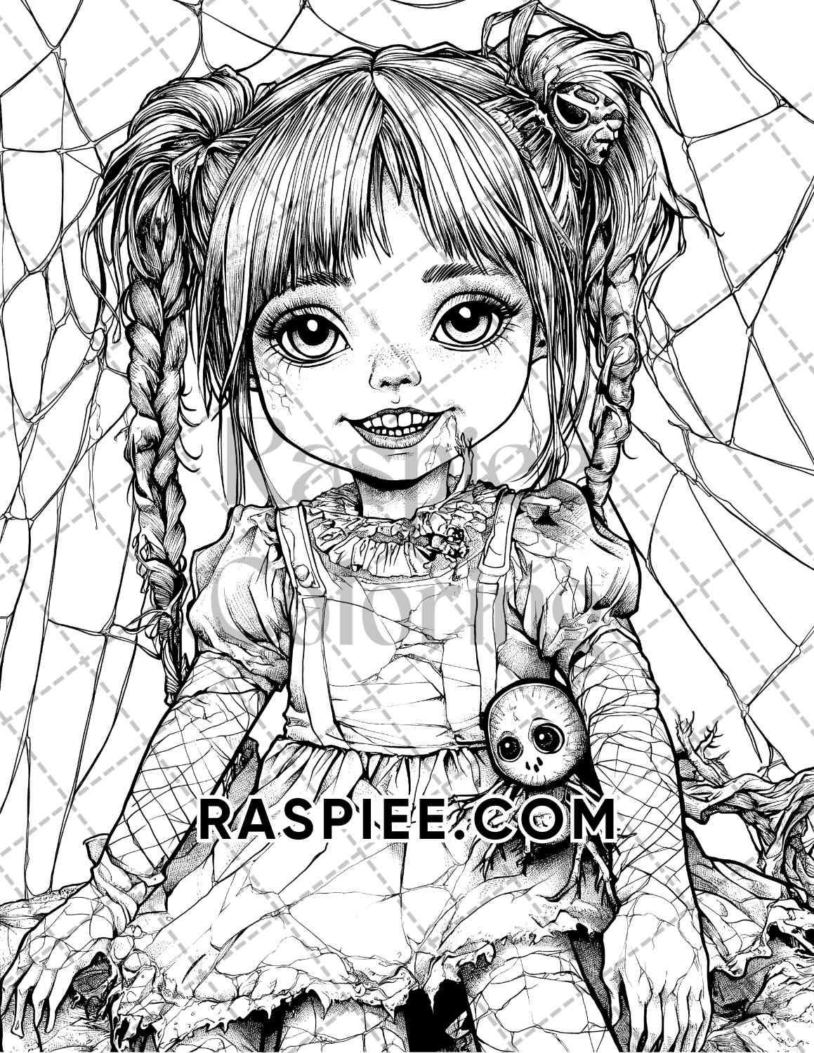 Haunted Dolls Halloween Horror Adult Coloring Pages Printable PDF Instant Download