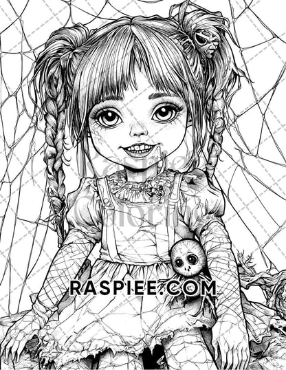 Haunted Dolls Halloween Horror Adult Coloring Pages Printable PDF Instant Download