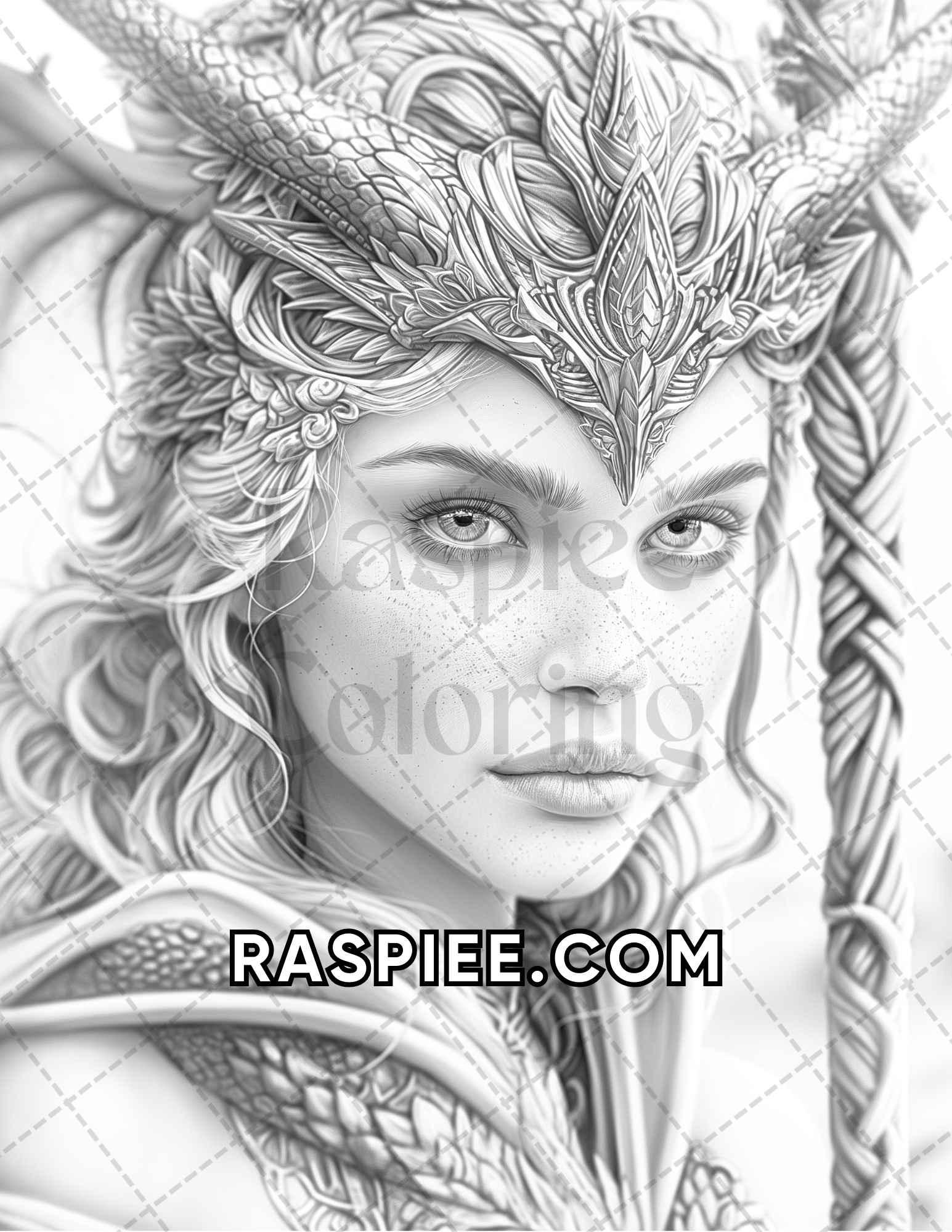 60 Fantasy Beauties Grayscale Adult Coloring Pages Printable PDF Instant Download