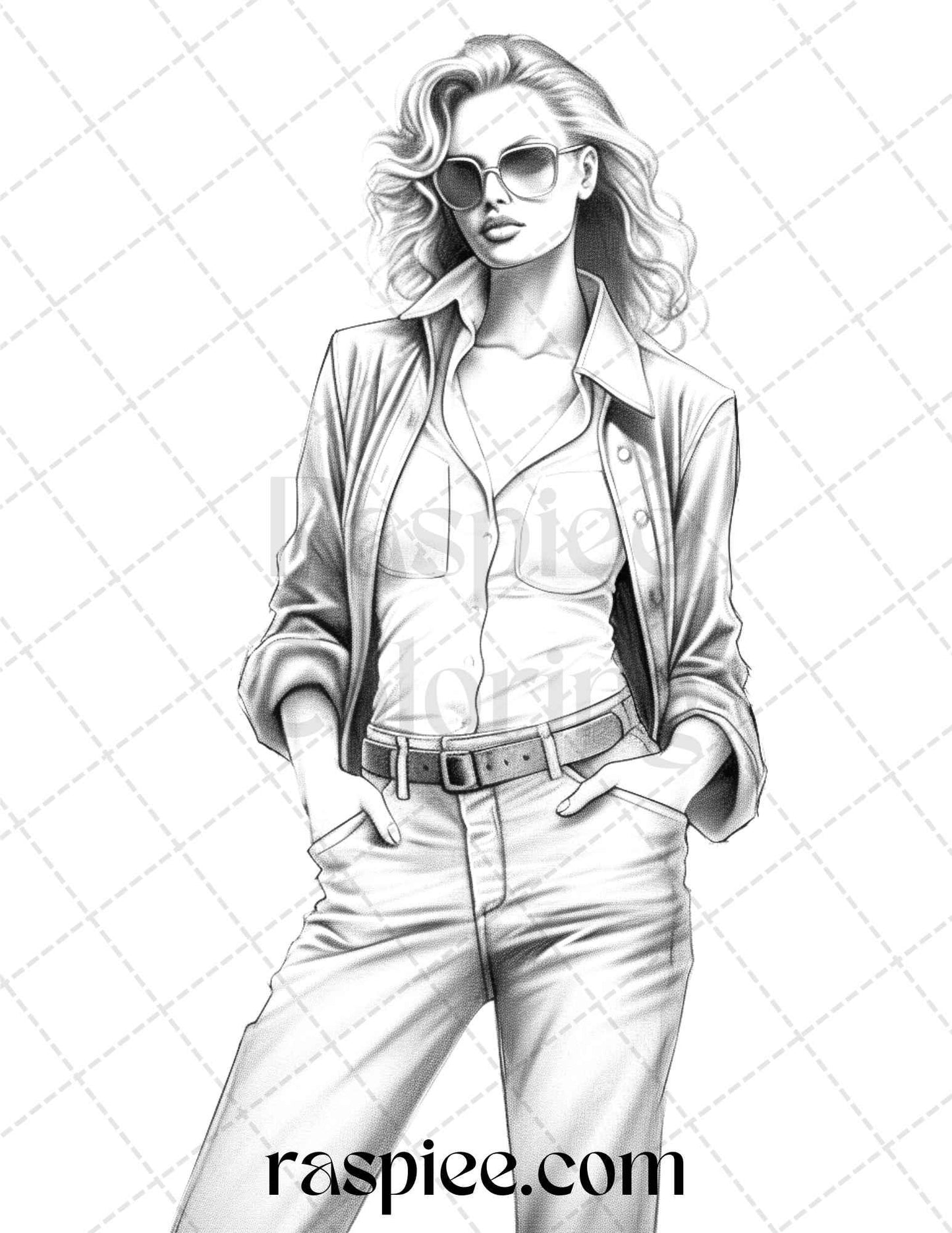 50 Streetwear Fashion Grayscale Coloring Pages Printable for Adults, PDF File Instant Download