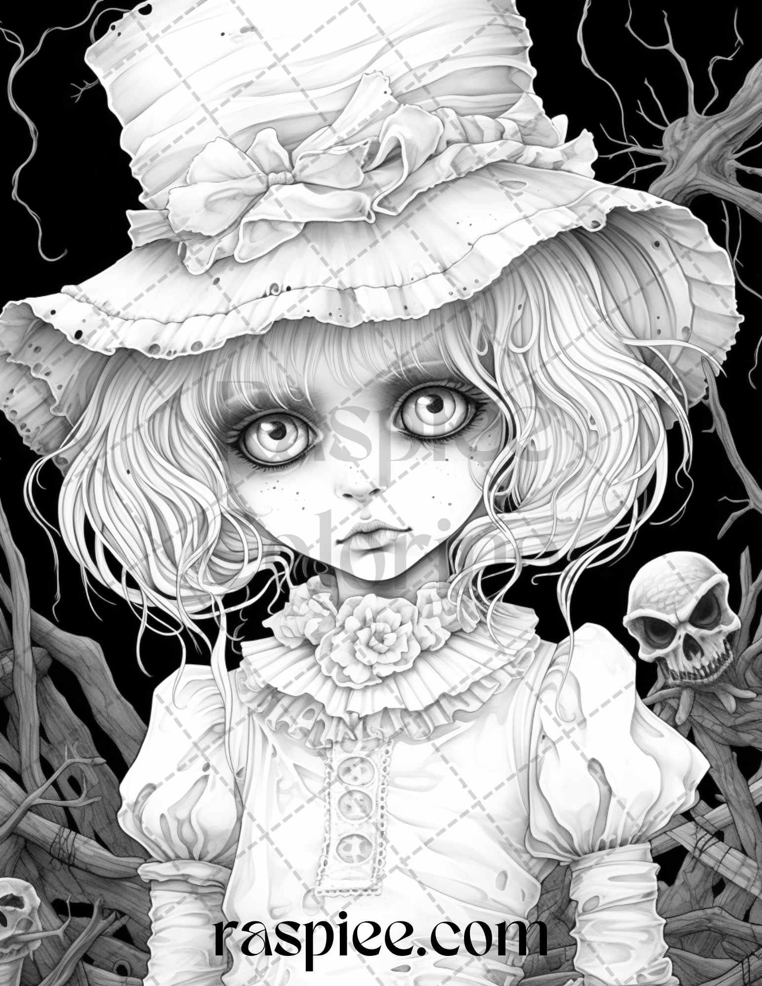50 Scary Victorian Dolls Grayscale Coloring Pages Printable for Adults, PDF File Instant Download
