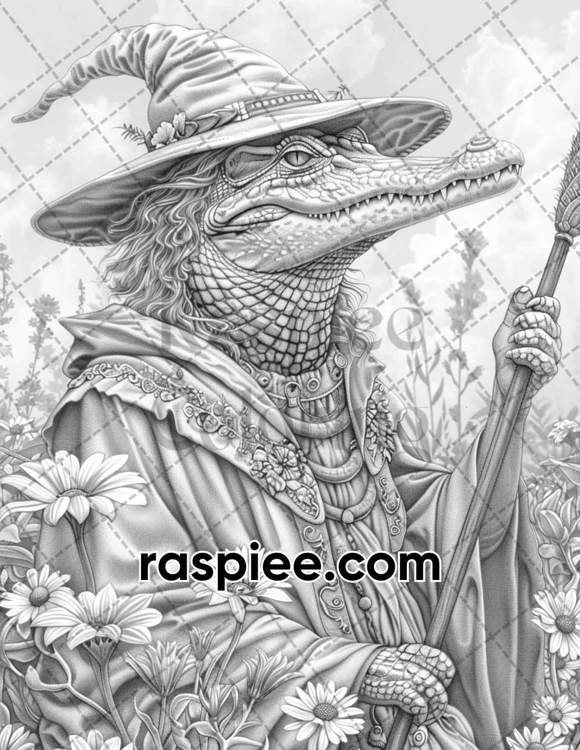 77 Wizard Animals Grayscale Adult Coloring Pages Printable PDF Instant Download