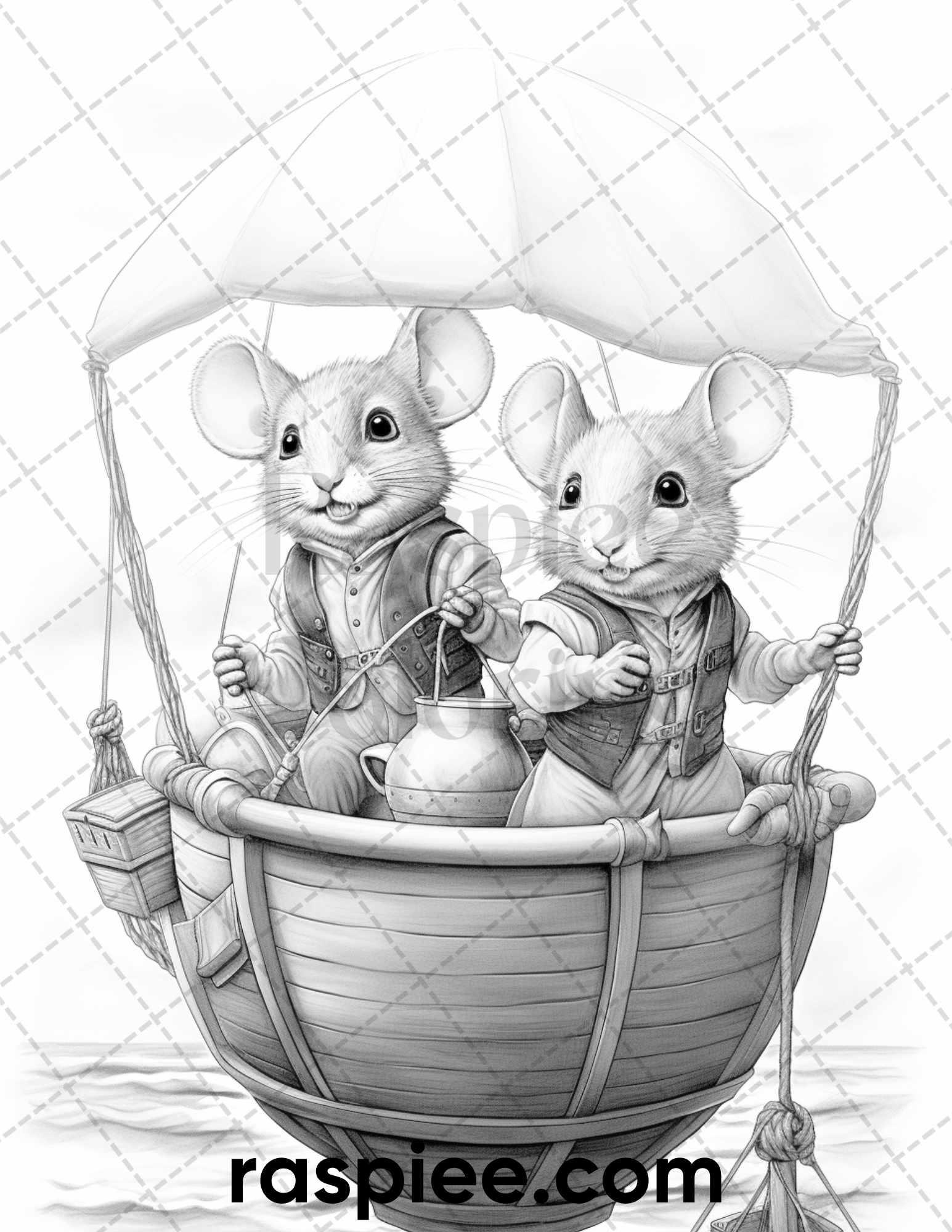 50 Enchanting Fairytale Mice Grayscale Coloring Pages Printable for Adults, PDF File Instant Download