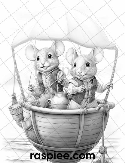 50 Enchanting Fairytale Mice Grayscale Coloring Pages Printable for Adults, PDF File Instant Download