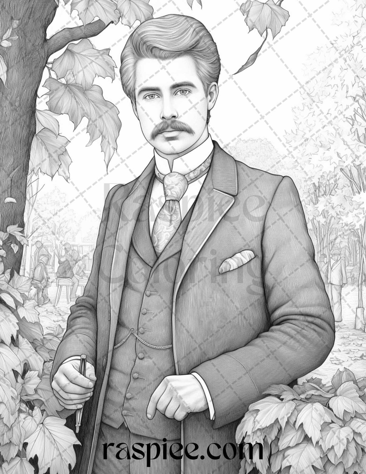 60 Victorian Autumn Portrait Grayscale Coloring Pages Printable for Adults, PDF File Instant Download