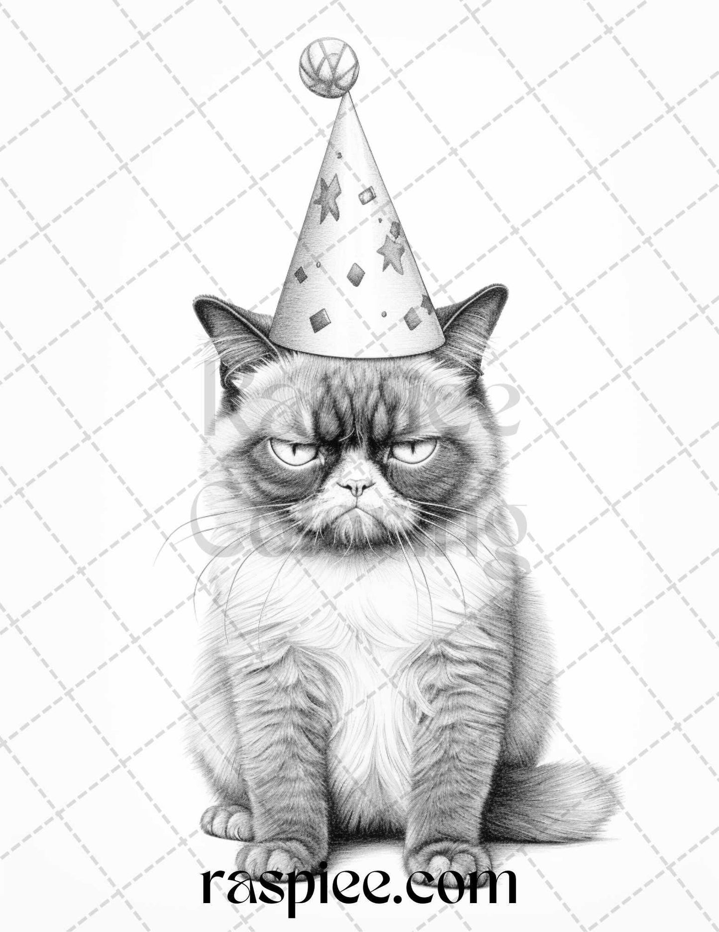50 Grumpy Cat Grayscale Coloring Pages Printable for Adults, PDF File Instant Download