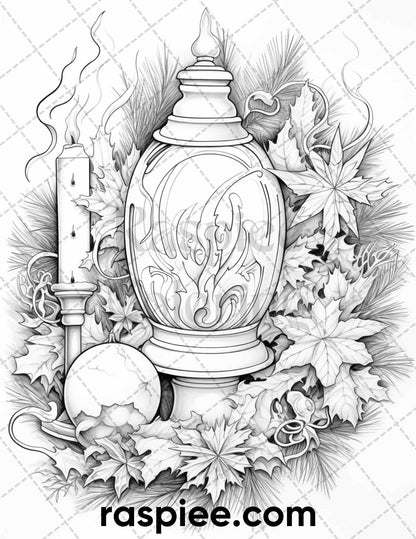 60 Merry Christmas Grayscale Coloring Pages Printable for Adult, Holiday Relaxation Art, PDF File Instant Download