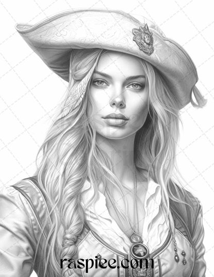 60 Pirate Life Grayscale Coloring Pages Printable for Adults, Stress Relief Coloring, PDF File Instant Download