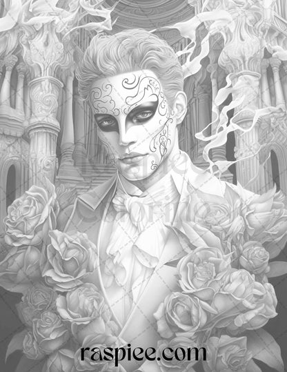 Phantom of the Opera Grayscale Coloring Pages Printable for Adults, PDF File Instant Download