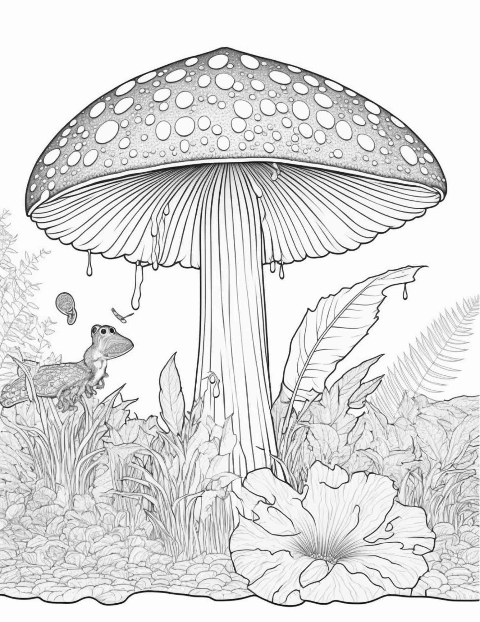100 Mushroom Forest Coloring Pages Printable for Adults and Kids, Grayscale Coloring Book, Printable PDF File Instant Download