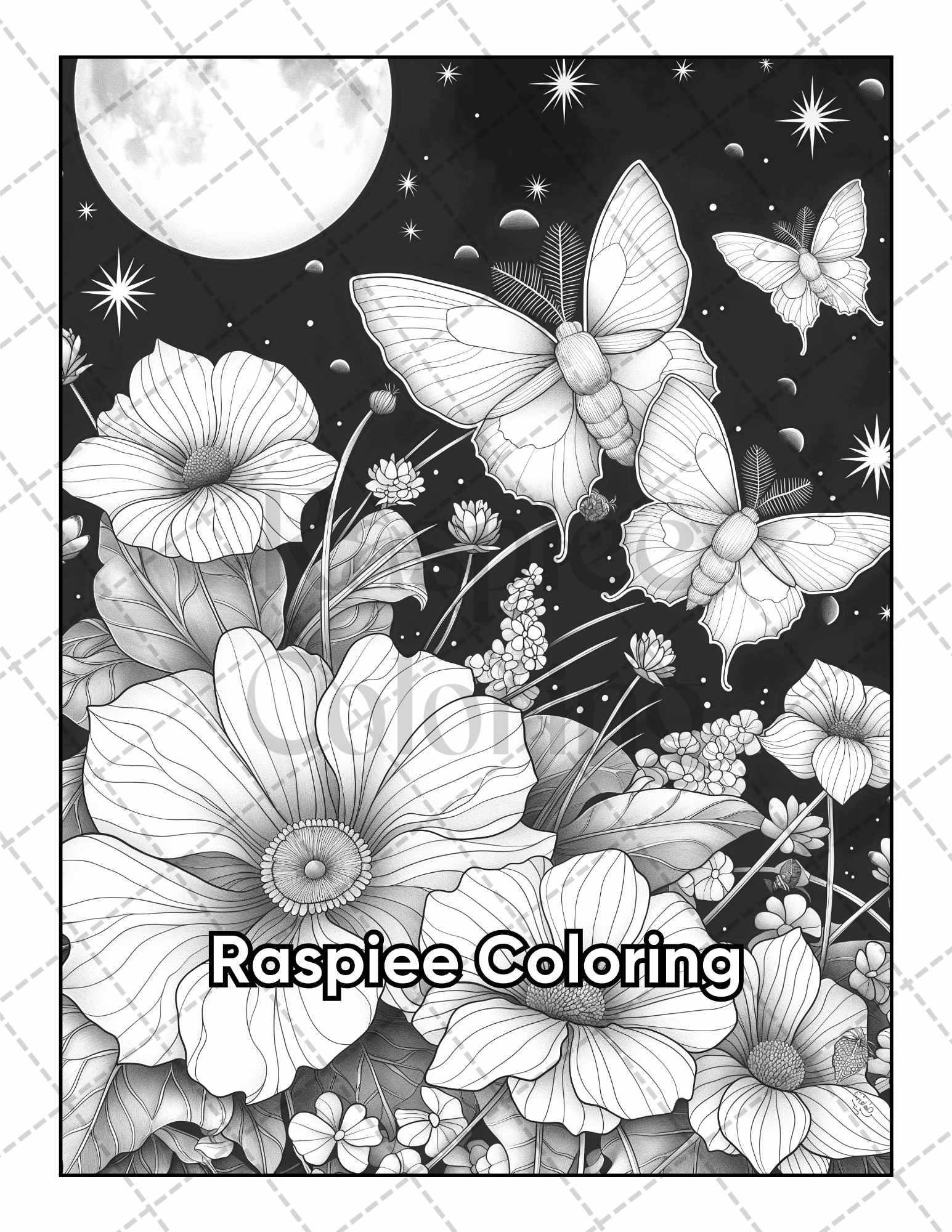 50 Butterflies & Flowers Grayscale Adult Coloring Pages Printable PDF Instant Download
