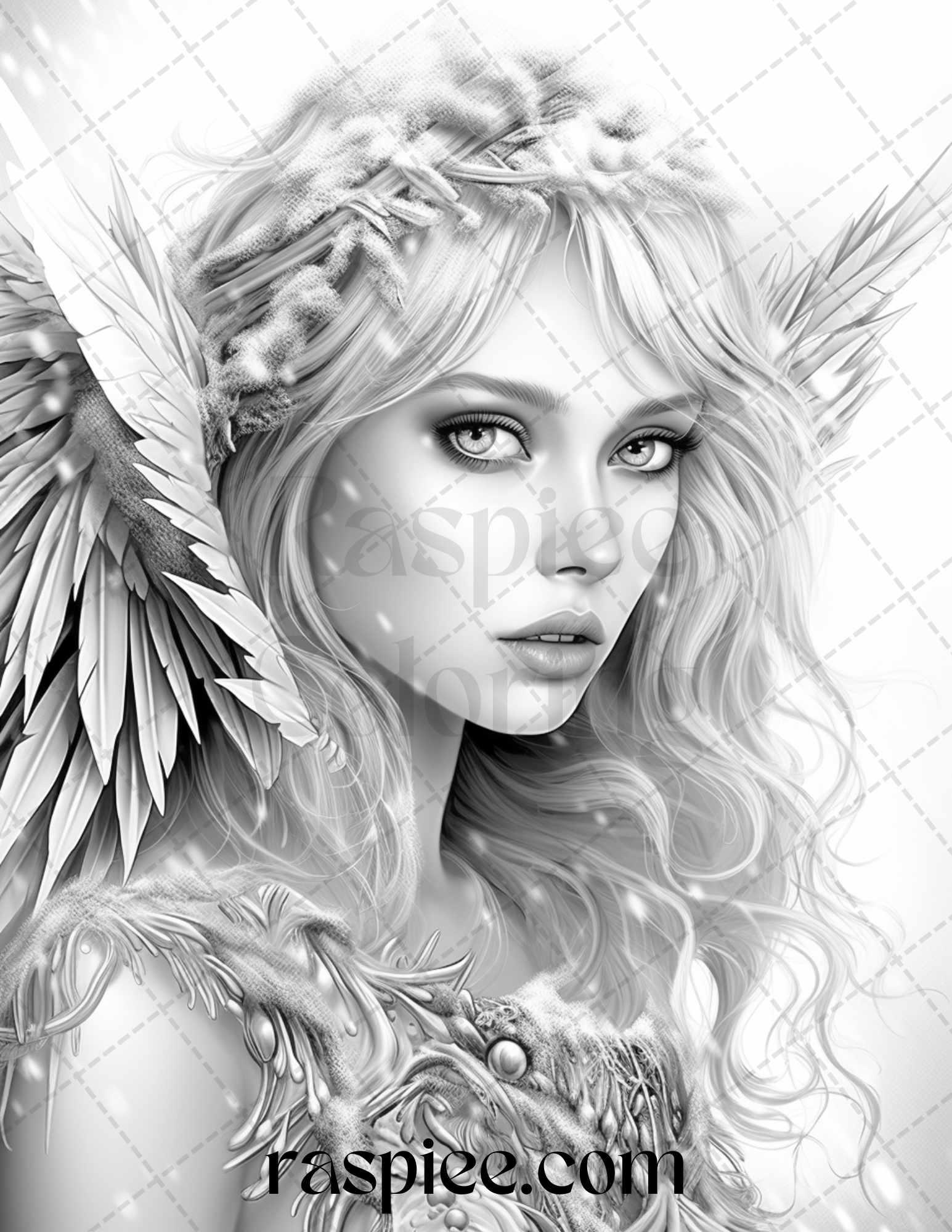 50 Winter Fairy Grayscale Coloring Pages Printable for Adults, PDF File Instant Download