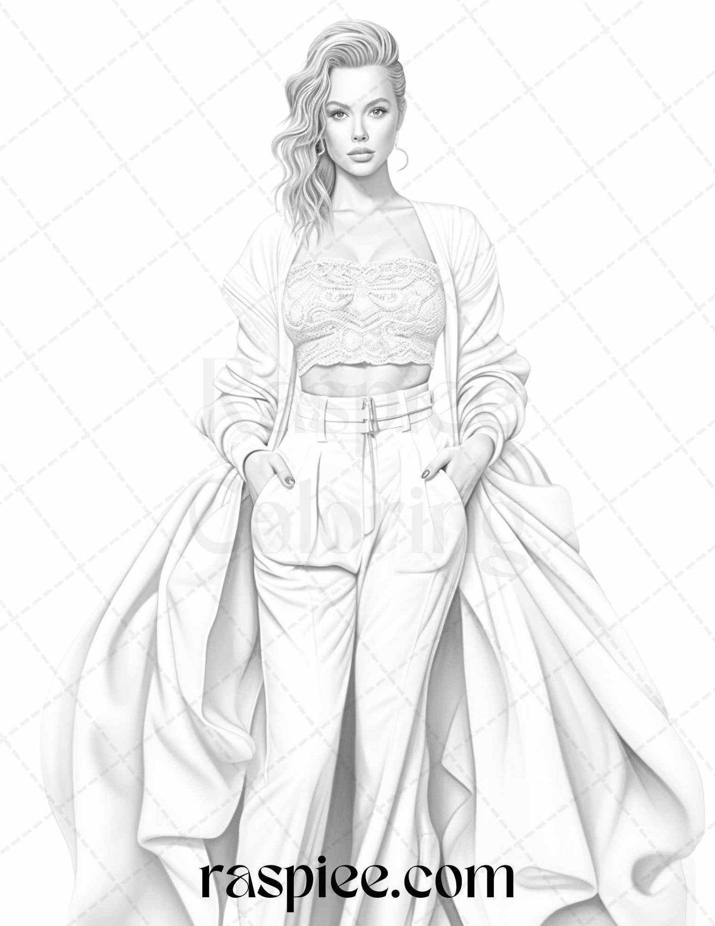 Fashion Show Grayscale Coloring Pages Printable for Adults, PDF File Instant Download