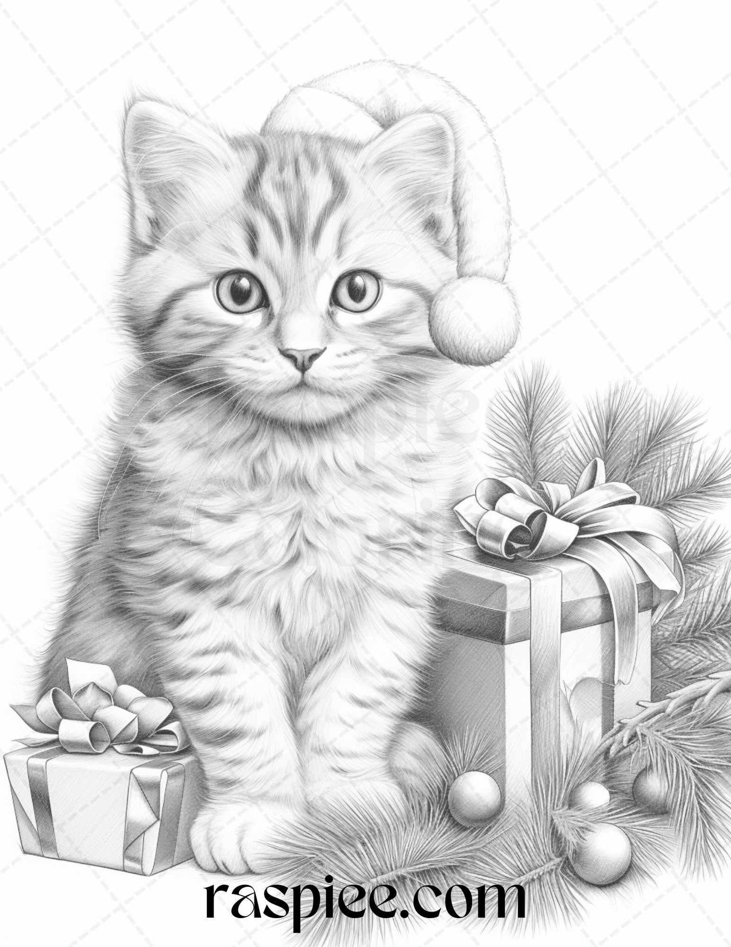 70 Christmas Animals Grayscale Coloring Pages Printable for Adults, PDF File Instant Download