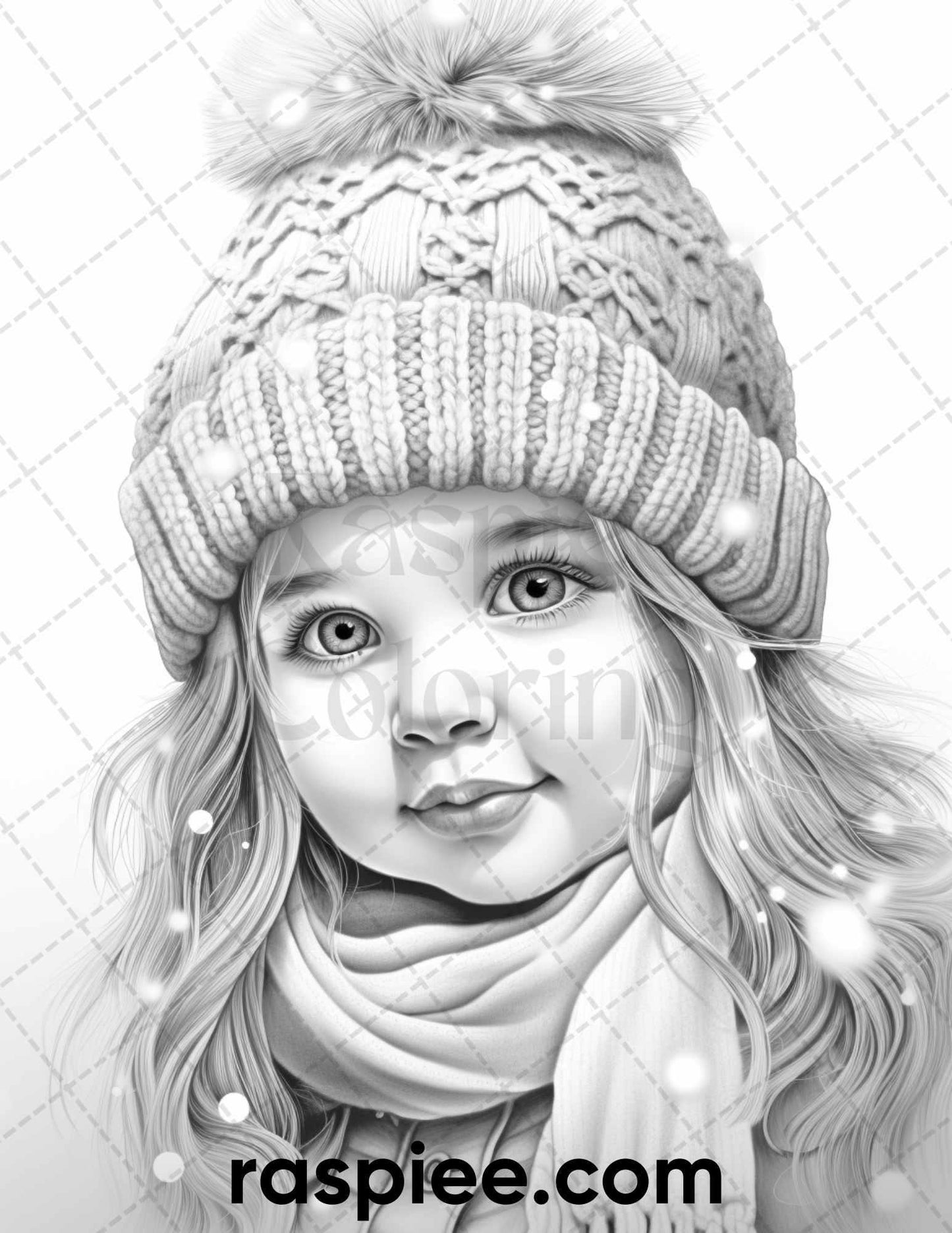 50 Baby Winter Portrait Grayscale Coloring Pages Printable for Adults, PDF File Instant Download