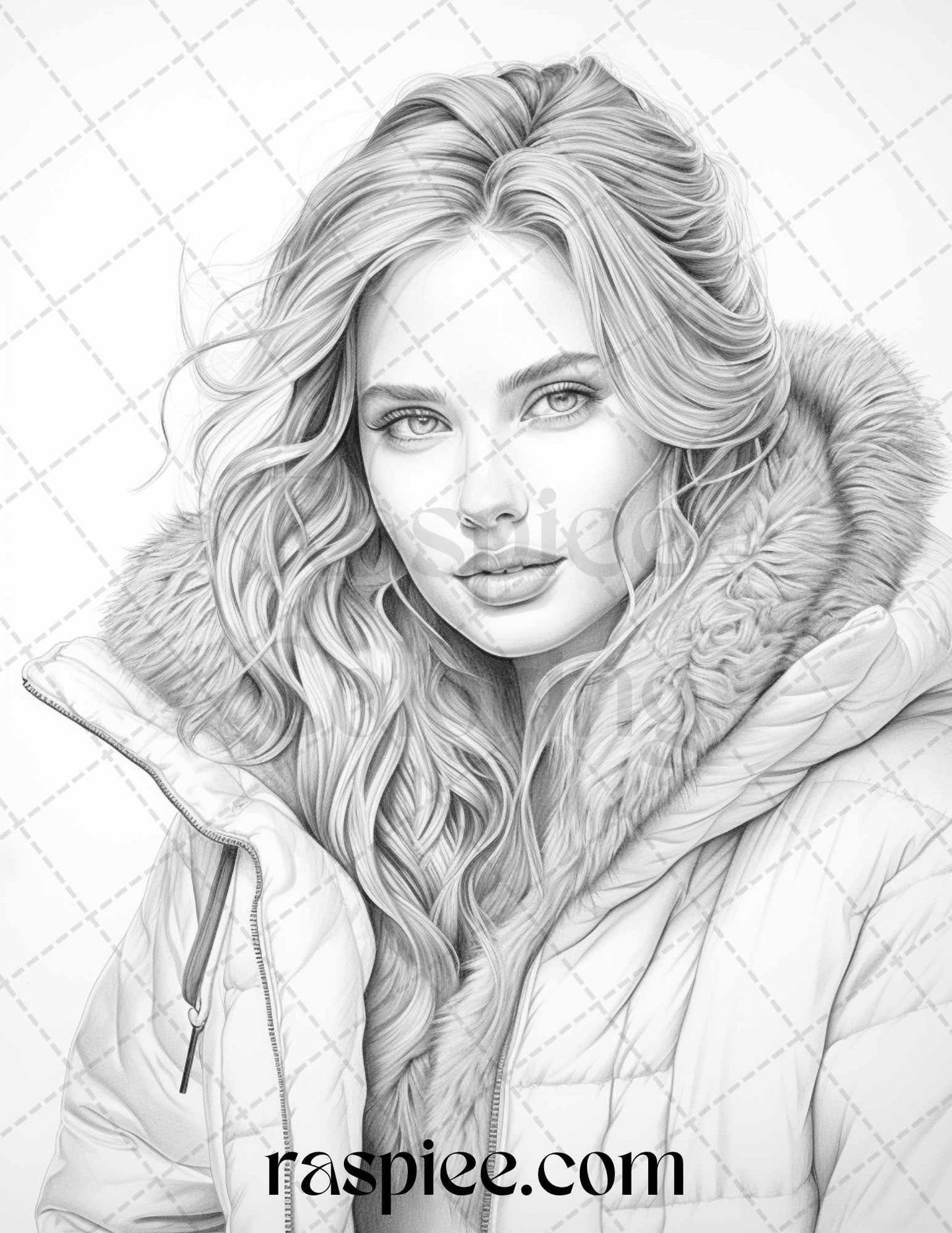 40 Winter Fashion Grayscale Coloring Pages Printable for Adults, PDF File Instant Download