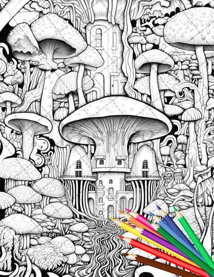 Psychedelic Trippy Coloring Book Printable for Adults, Grayscale Coloring Page, PDF File Instant Download