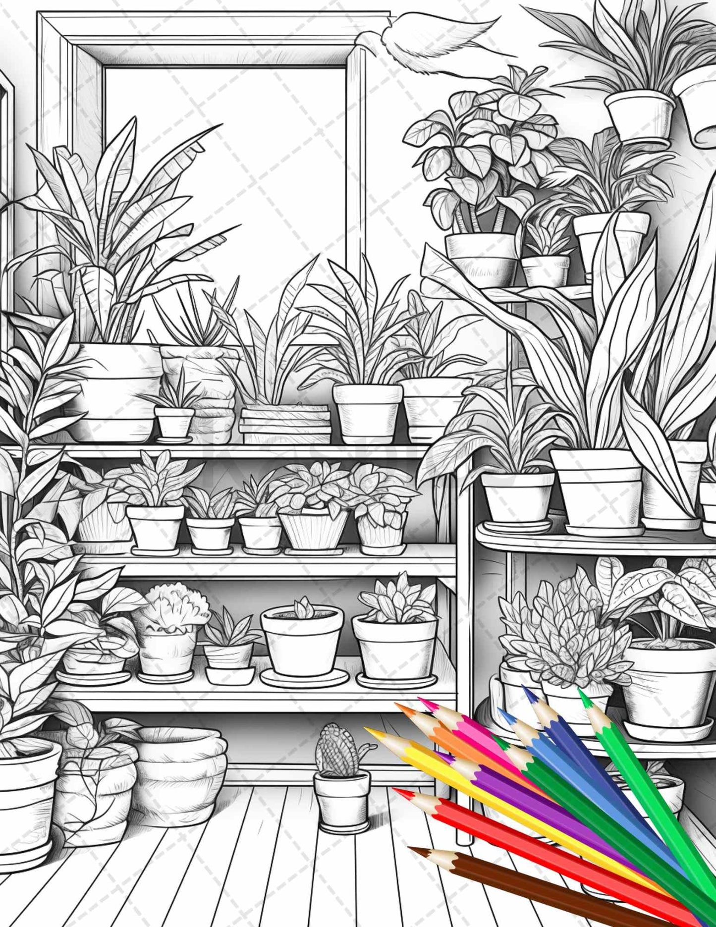 38 Indoor Houseplants Coloring Pages Printable for Adults, Grayscale Coloring Page, PDF File Instant Download