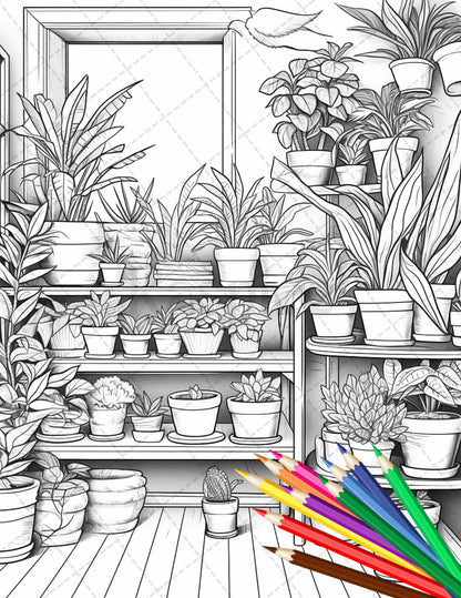 38 Indoor Houseplants Coloring Pages Printable for Adults, Grayscale Coloring Page, PDF File Instant Download