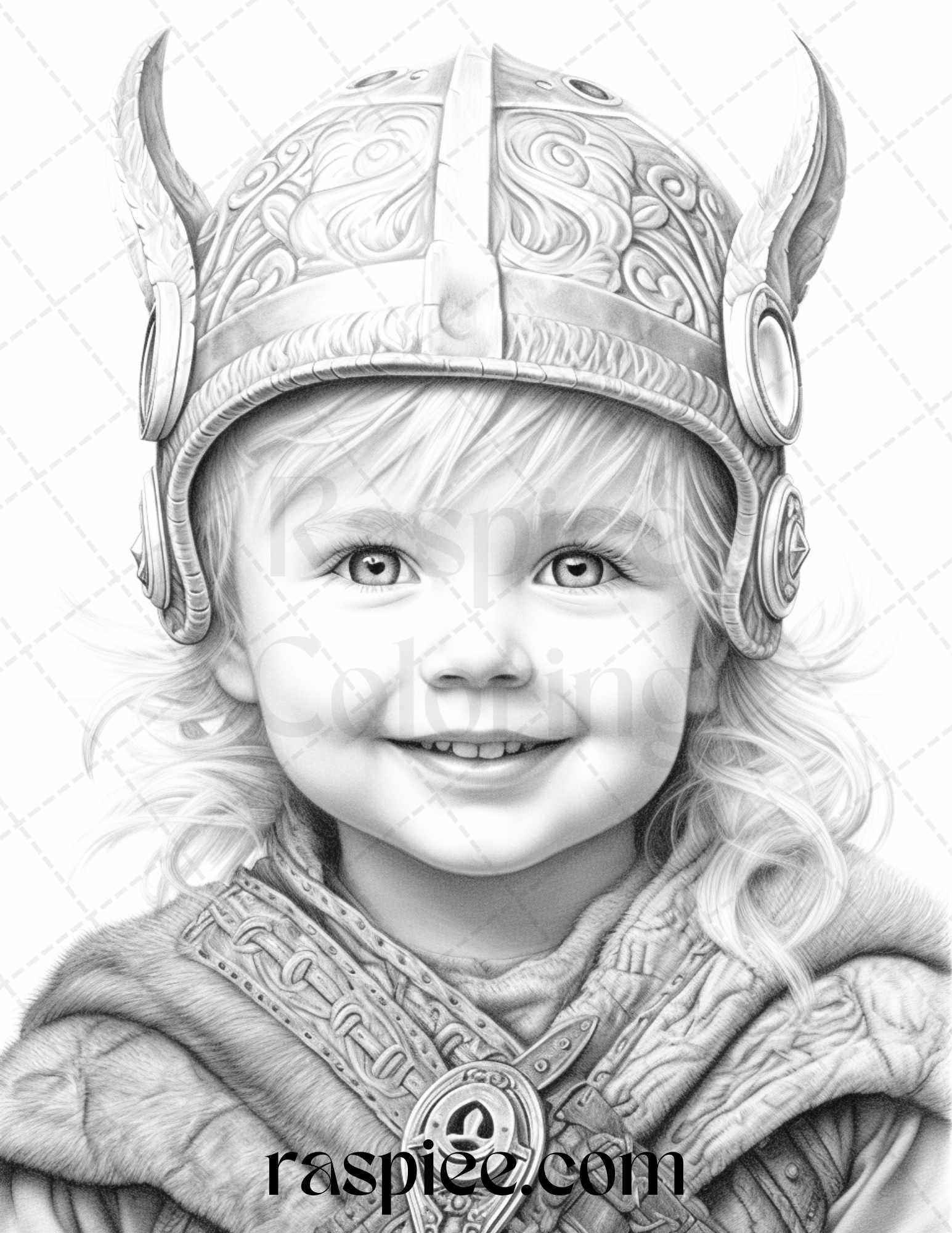 58 Little Viking Girls Boys Portrait Grayscale Coloring Pages Printable, PDF File Instant Download
