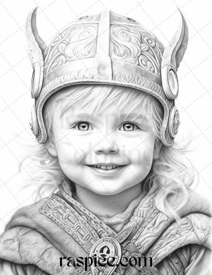 58 Little Viking Girls Boys Portrait Grayscale Coloring Pages Printable, PDF File Instant Download