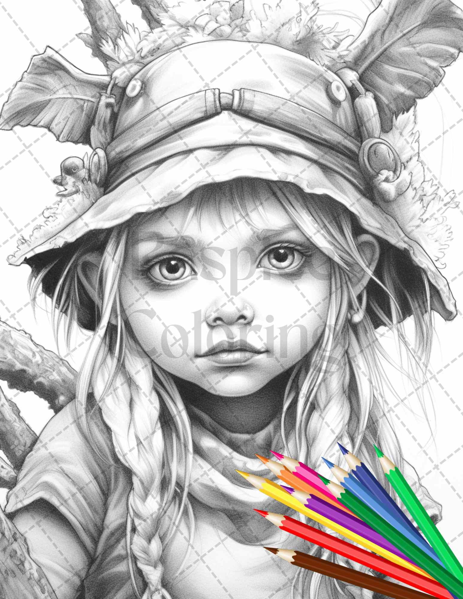 41 Adorable Gnome Girls Grayscale Coloring Pages Printable for Adults and Kids, PDF File Instant Download